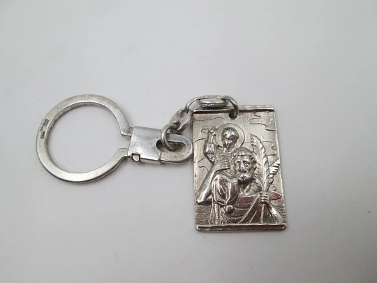 Men's rectangular keychain. 925 sterling silver. Saint Christopher with the child. 1960's