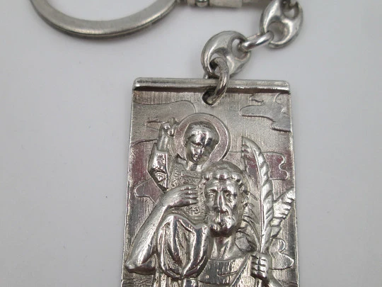 Men's rectangular keychain. 925 sterling silver. Saint Christopher with the child. 1960's