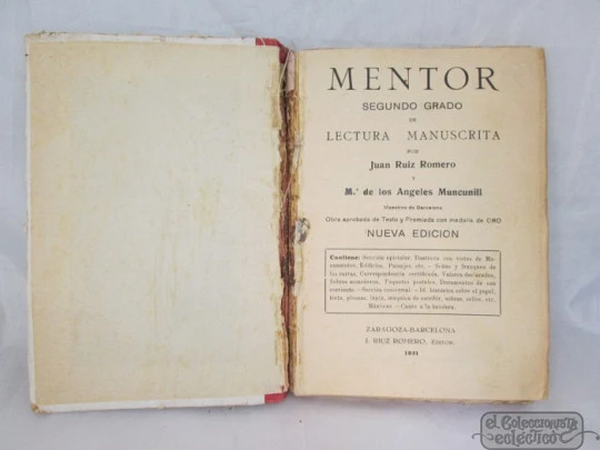 Mentor. Segundo Grado. Lectura manuscrita. Ruiz Romero. 1931