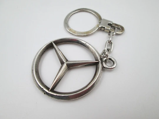 Mercedes-Benz star emblem keychain. Sterling silver. Chain and hook. 1970's