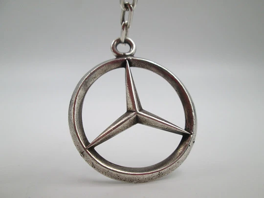 Mercedes-Benz star emblem keychain. Sterling silver. Chain and hook. 1970's