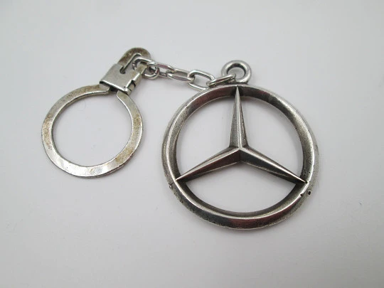 Mercedes-Benz star emblem keychain. Sterling silver. Chain and hook. 1970's