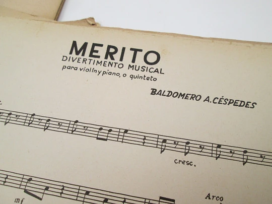 Merit, musical entertainment for violin and piano quartet. Baldomero A. Cespedes. 1950's