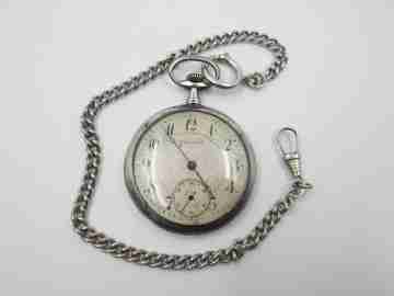 Meritum open-face with chain. 800 sterling silver. Stem-wind. 1920's. Swiss