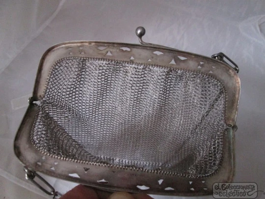 Mesh 800 silver bag. Openwork clutch frame. Chain. 1900