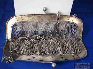Mesh 800 silver bag. Openwork clutch frame. Chain. 1900