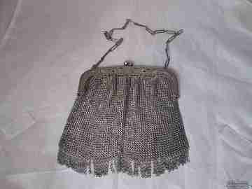 Mesh 800 silver bag. Openwork clutch frame. Chain. 1900