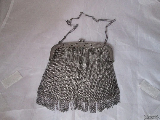 Mesh 800 silver bag. Openwork clutch frame. Chain. 1900