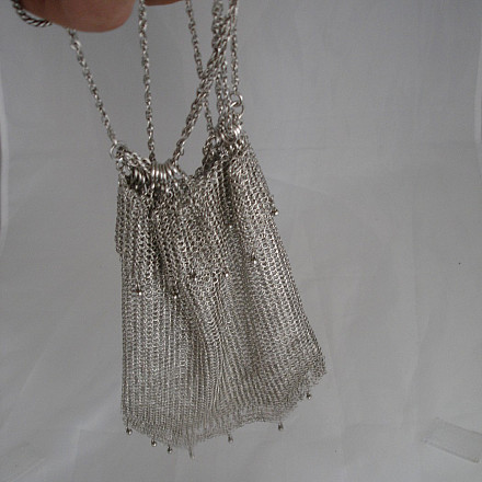Mesh Finger Bag Silver Fringes And Balls Chain 1920's | El