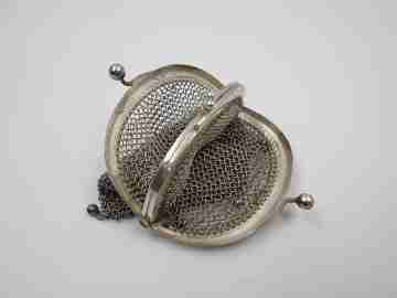 Mesh sterling silver double purse. 1940's. Balls clasp. Europe