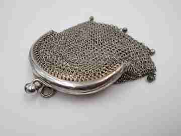 Mesh sterling silver double purse. 1940's. Balls clasp. Europe