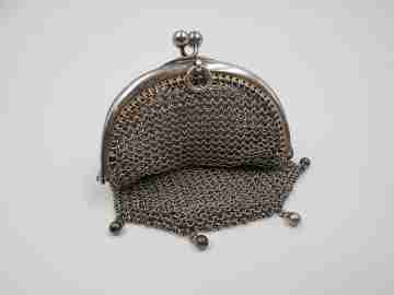Mesh sterling silver double purse. 1940's. Balls clasp. Europe