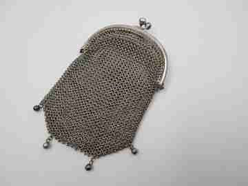 Mesh sterling silver double purse. 1940's. Balls clasp. Europe
