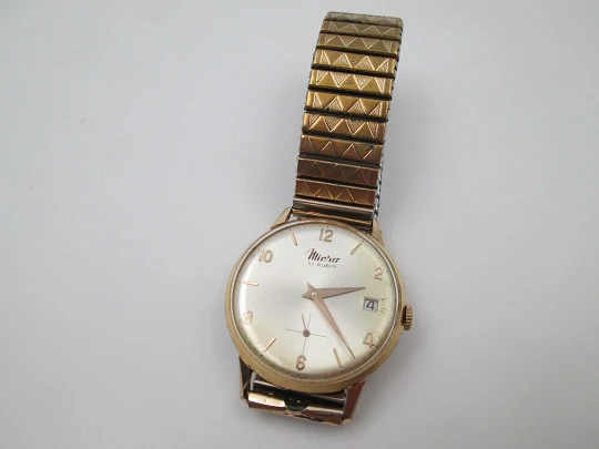 Micro. Stainless steel & 10 microns gold plated. Manual wind. Sub second. 1950's