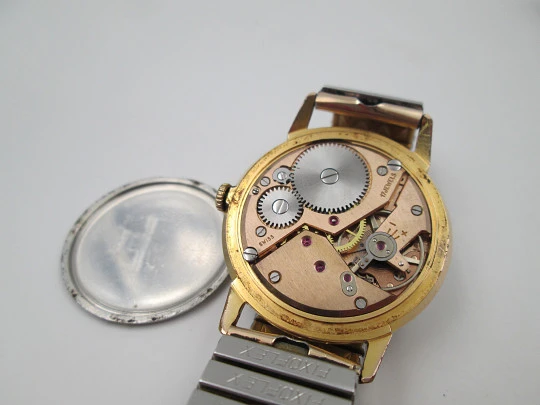 Micro. Stainless steel & 10 microns gold plated. Manual wind. Sub second. 1950's