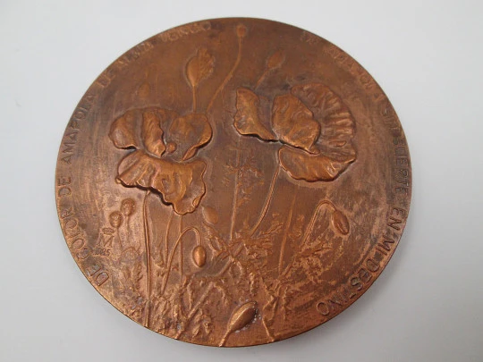 'Miguel Hernández Gilabert' FNMT copper medal. High relief work. 1985. Spain