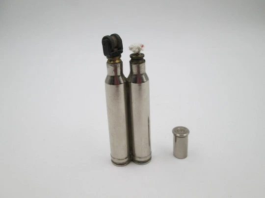 Military pocket petrol wick bullet lighter. Chromed plated. Trench art. Europe. 1960's