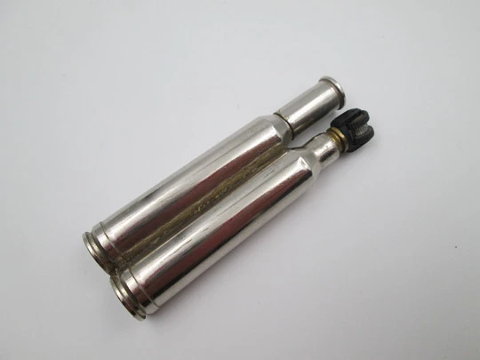 Military pocket petrol wick bullet lighter. Chromed plated. Trench art. Europe. 1960's