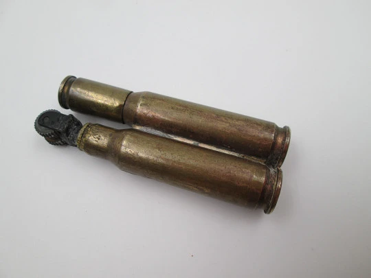 Military pocket petrol wick bullet lighter. Gold plated metal. Trench art. Europe. 1950's