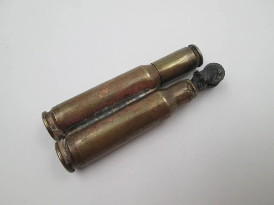 Military pocket petrol wick bullet lighter. Gold plated metal. Trench art. Europe. 1950's