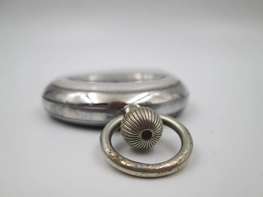 Military pocket watch. Silver plated metal. Black sphere. Stem-wind. Swiss. 1940's