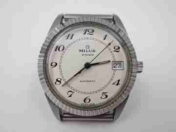 Milus. Acero inoxidable. Automático. Brazalete. Calendario. Bisel estriado. 1970