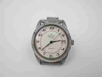 Milus. Acero inoxidable. Automático. Brazalete. Calendario. Bisel estriado. 1970