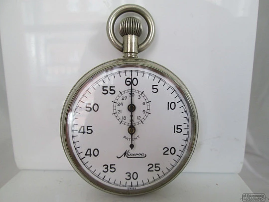 Minerva. Golden / white metal. Stopwatch. Stem-wind. 1940's