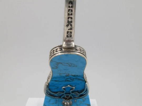 Miniature guitar with stand. 925 sterling silver & marble resin. 1980's