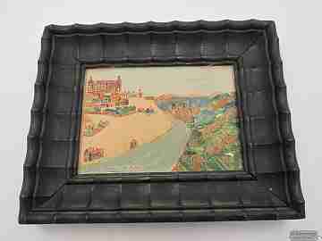Miniature painting. Alcázar of Toledo. 1970's. Stamps. Frame