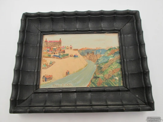 Miniature painting. Alcázar of Toledo. 1970's. Stamps. Frame