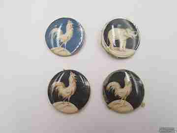 Miniature painting. Roosters and elephant. Circa: 1910-20's