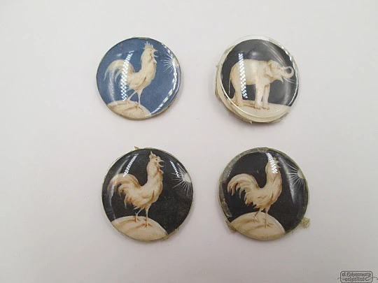 Miniature painting. Roosters and elephant. Circa: 1910-20's