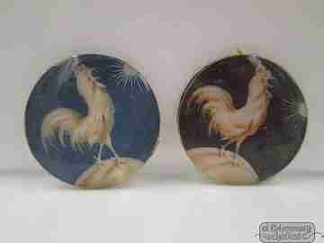 Miniature painting. Roosters and elephant. Circa: 1910-20's