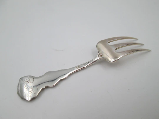 Miniature serving fork. 925 sterling silver. Flowers and strawberries. 1970's. Europe