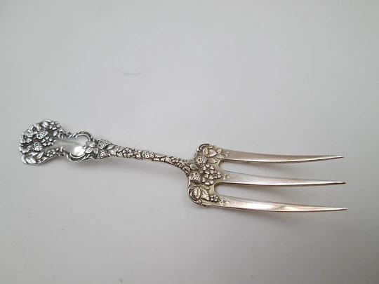 Miniature serving fork. 925 sterling silver. Flowers and strawberries. 1970's. Europe