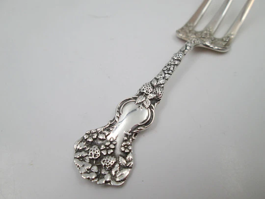 Miniature serving fork. 925 sterling silver. Flowers and strawberries. 1970's. Europe