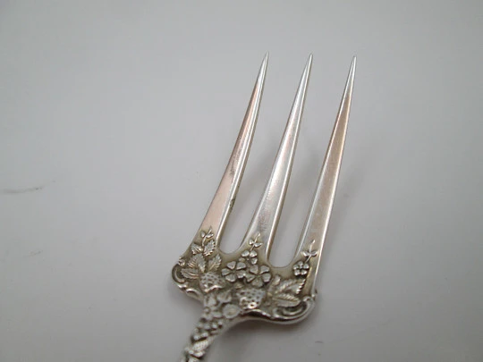 Miniature serving fork. 925 sterling silver. Flowers and strawberries. 1970's. Europe