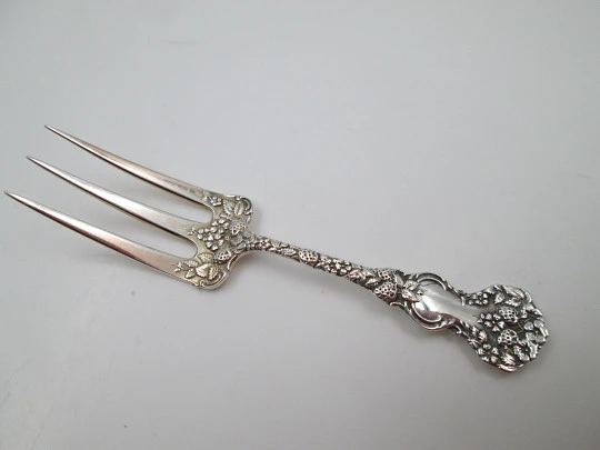 Miniature serving fork. 925 sterling silver. Flowers and strawberries. 1970's. Europe