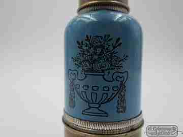 Miniature sewing & makeup case. Bottle shape. 1950. Metal and wood