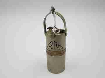 Mining lamp pocket lighter. Golden & silver metal. Petrol. 1970's