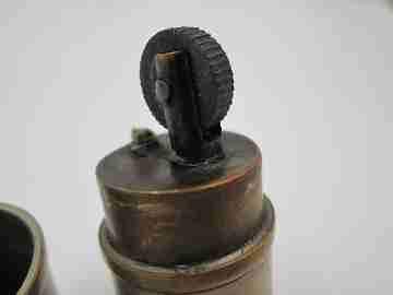 Mining lamp pocket lighter. Golden & silver metal. Petrol. 1970's