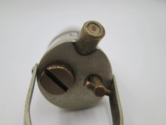 Mining lamp pocket lighter. Golden & silver metal. Petrol. 1970's