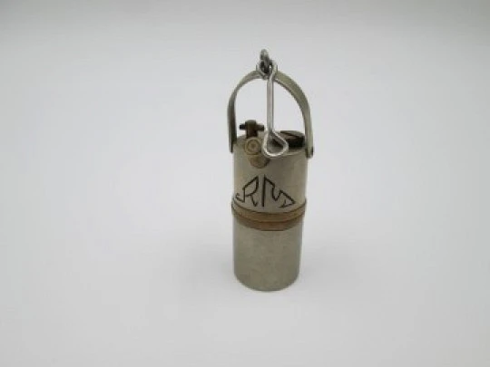 Mining lamp pocket lighter. Golden & silver metal. Petrol. 1970's