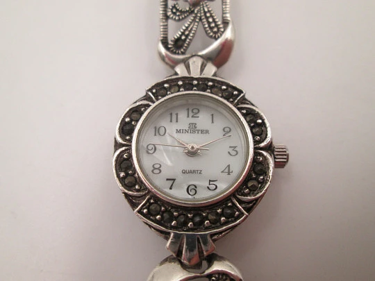 Minister women's watch. Sterling silver & marcasite. Nacre dial. Openwork bracelet Minister women's watch. Sterling silver & marcasite. Nacre dial. Openwork bracelet