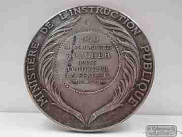 Ministry of Public Instruction medal. Sterling silver. 1900. France. Dubois