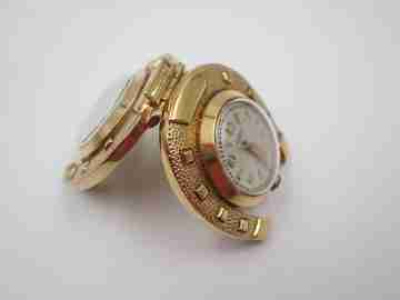 Moda keychain watch. Gold rolled metal & steel. Horseshoe. Manual wind. 1960