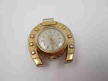 Moda keychain watch. Gold rolled metal & steel. Horseshoe. Manual wind. 1960