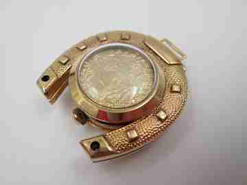 Moda keychain watch. Gold rolled metal & steel. Horseshoe. Manual wind. 1960