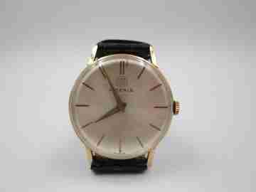 Moeris. Manual wind. 1960's. Steel & gold plated. Swiss. Leather strap